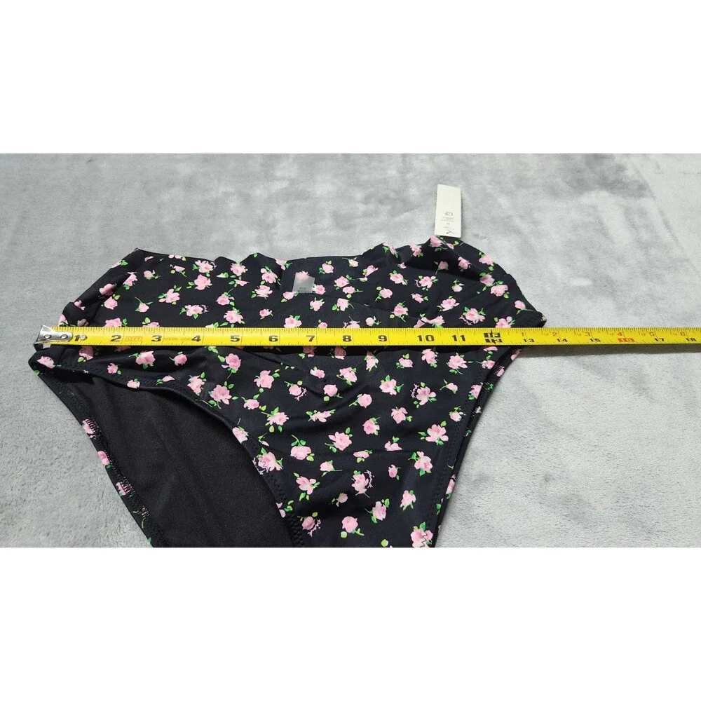 Victoria's Secret L Black Floral Ruffle High Waist‎ Brazilian Bikini Bottom NWT